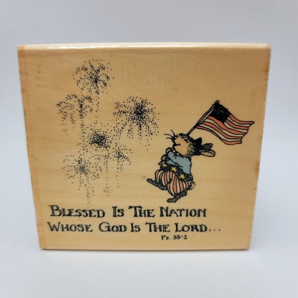 Blessed Is Nation God Lord Rubber Stamp Holly Pond Hill Susan Wheeler Patriotic - Picture 1 of 6